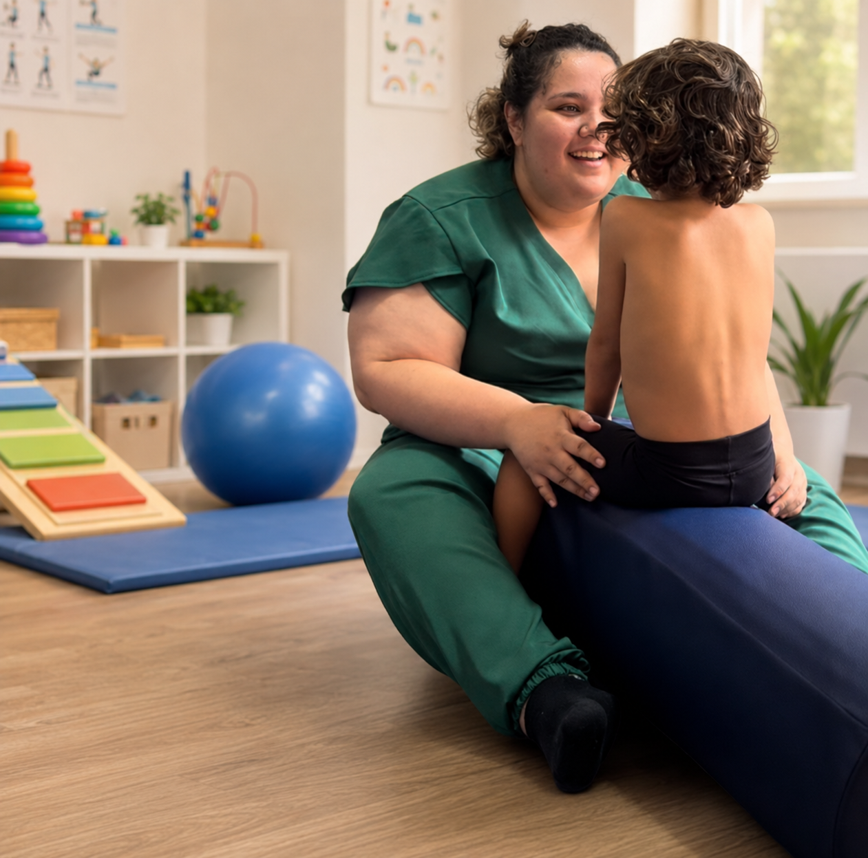 Terapeuta em sessão de cuidado com criança